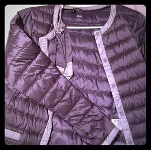 Grey two tone uniqlo down packble jacket